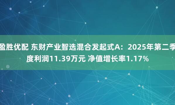 盈胜优配 东财产业智选混合发起式A：2025年第二季度利润11.39万元 净值增长率1.17%